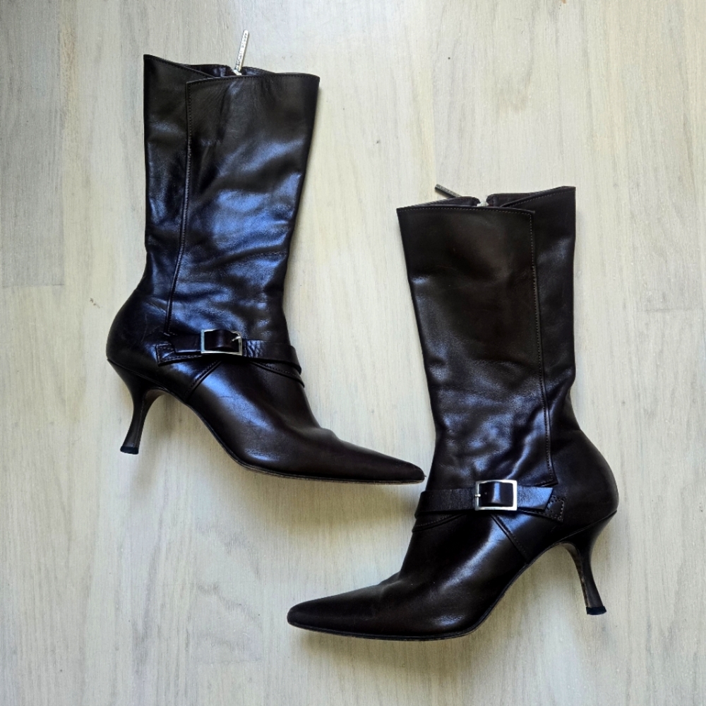 Michel Perry genuine leather mid calf boots